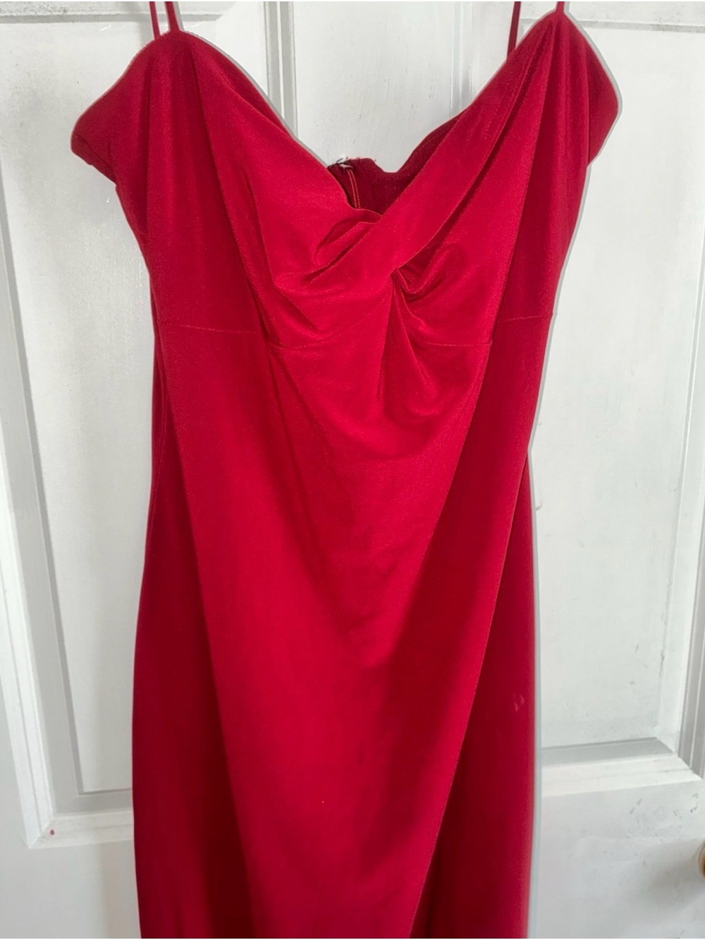 Red Spaghetti Strap Cowl Neck Dress